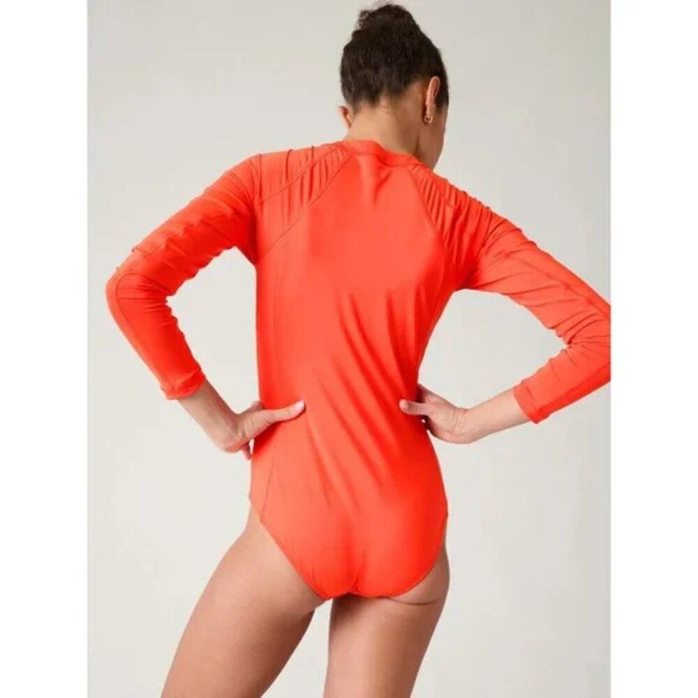 NWT S Sunset Orange Athleta Sun Shield One Piece Rashguard Swimsuit Rash Guard - Picture 2 of 9